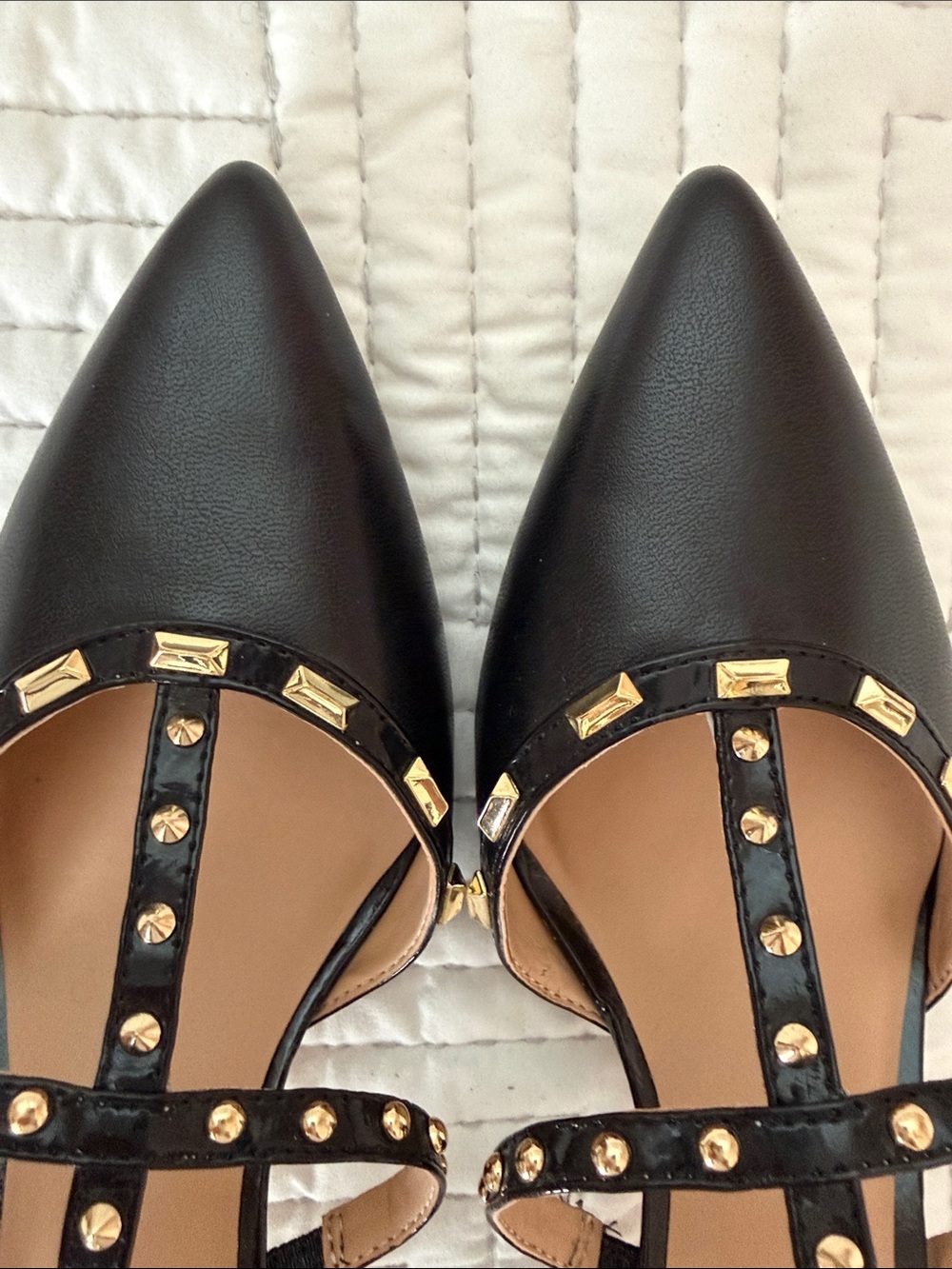 INC dress studded black leather strappy sandals pumps party date shoes   Size 8